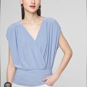 WHBM Women's Light Blue Wrap Top